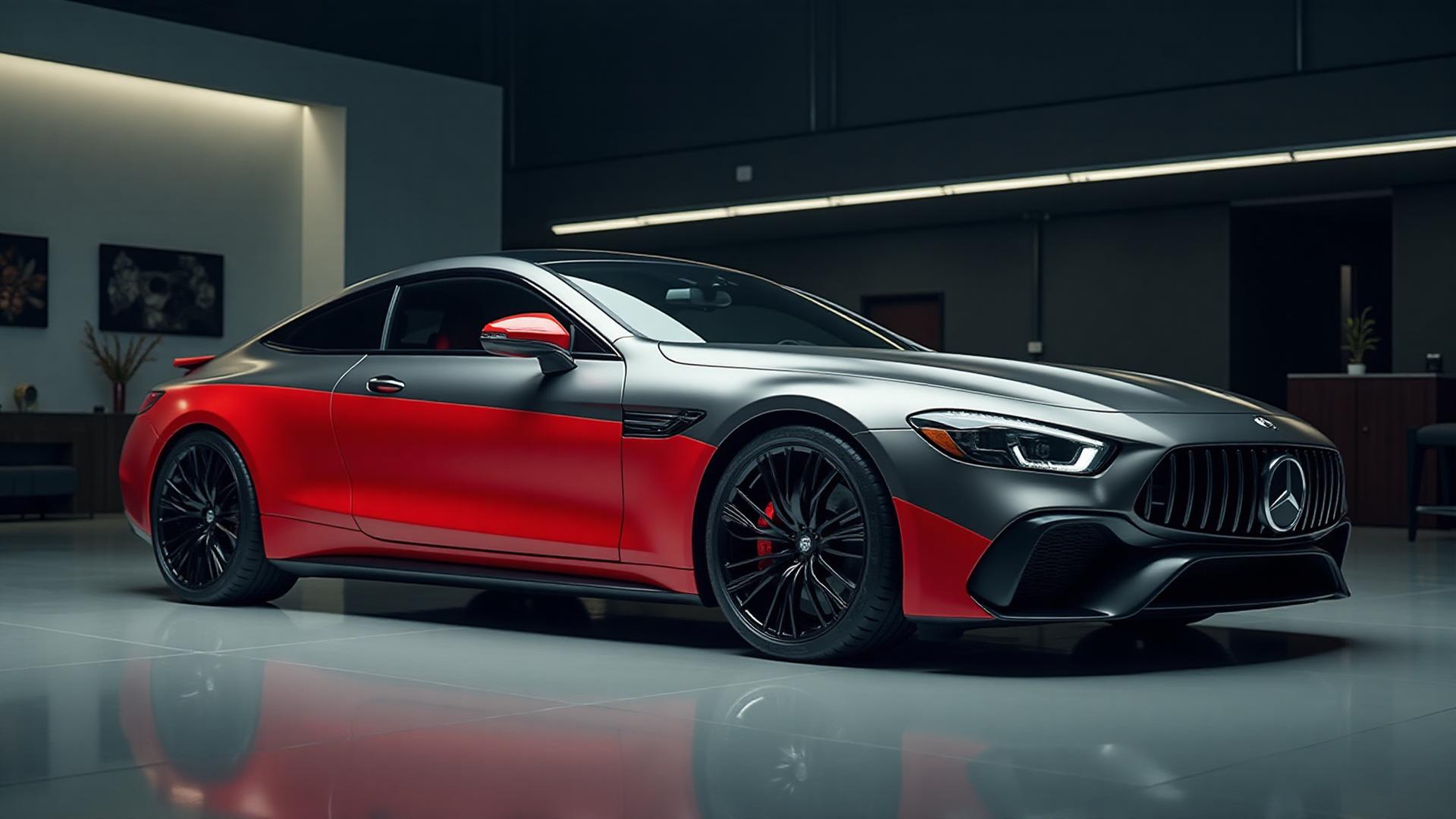 Two luxury cars showing different wrap finishes in outdoor parking